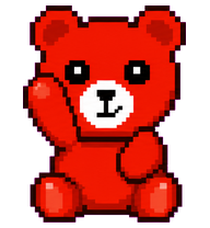 Fwed, the Full Circle red pixel bear, waving